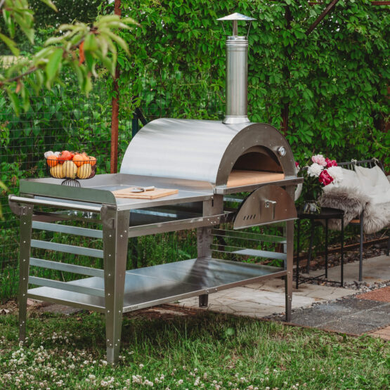 GrillSymbol Wood Fired Pizza Oven with Stand and Side Table Pizzo-XL-Set-inox GrillSymbol Wood Fired Pizza Oven with Stand and Side Table Pizzo-XL-Set-inox